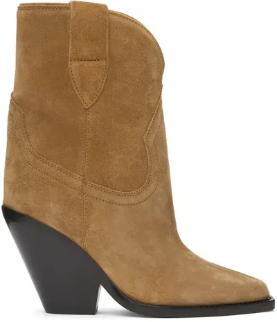 Isabel Marant Tan Leyane Low Boots In Sage Green