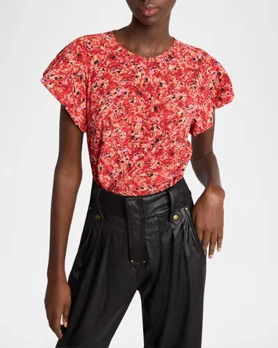 Isabel Marant Tullya Stretch Silk Flutter-sleeve Blouse In Red