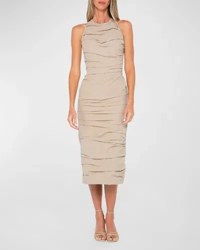 Jbq Birkin Gathered Midi Dress In Beige