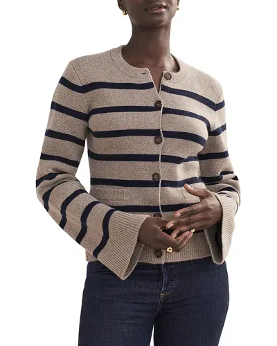 Jenni Kayne Cooper Wool Blend Crewneck Cardigan Sweater In Taupe/navy