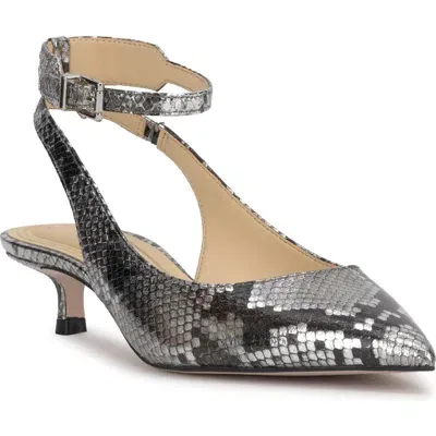 Jessica Simpson Vellana Ankle Strap Pointed Toe Kitten Heel Pump In Chrome