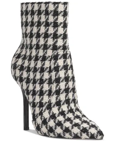 Jessica Simpson Women's Lirya Embellished Pointed-toe Dress Booties In Black,white Herringbone