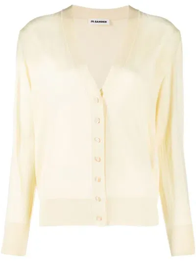 Jil Sander Fine-knit V-neck Cardigan In Yellow