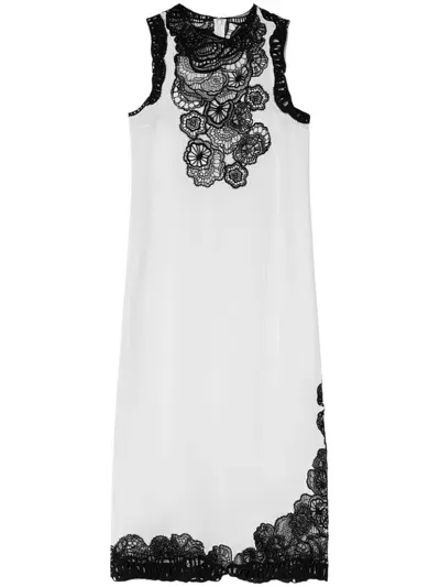 Jil Sander Floral-embroidered Sleeveless Midi Dress In White