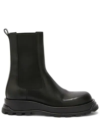 Jil Sander Leather Ankle Boots In Black