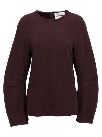 Jil Sander Shiny Double Face Textured Sweater In Plum