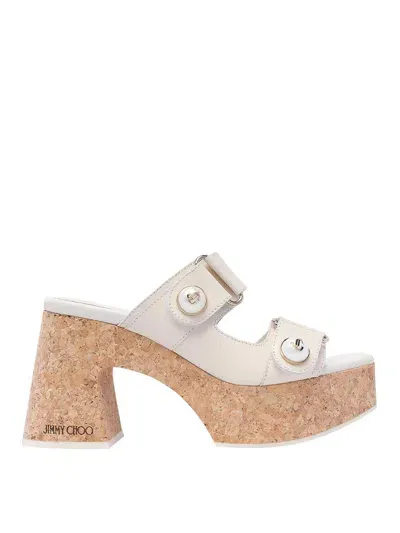 Jimmy Choo Fayence 95mm Leather Platform Sandals In Blanco