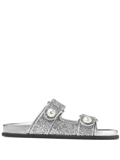 Jimmy Choo Fayence Glittered Sandals In Silver