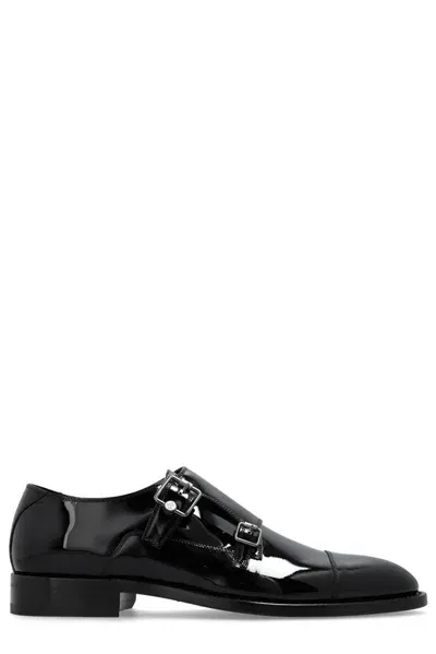 Jimmy Choo Finnion Monk Strap Leather Shoes In Black