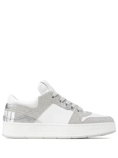 Jimmy Choo White Silver Florent/f Leather Sneakers In White/silver Tone