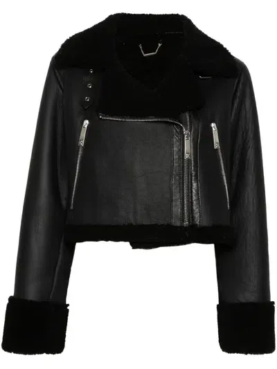 John Richmond Leather Shearling Jacket In Black