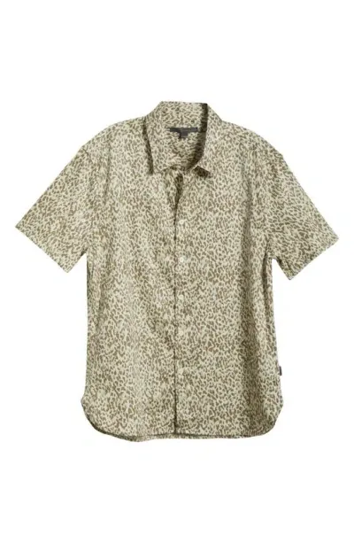 John Varvatos Sean Leopard Print Short Sleeve Cotton Button-up Shirt In Hay