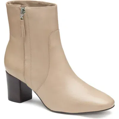 Johnston & Murphy Eleanor Block Heel Bootie In Beige Calfskin