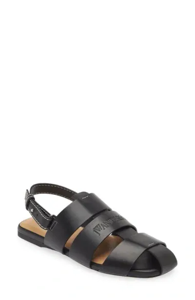 Jw Anderson Fisherman-sandalen Aus Leder In Black