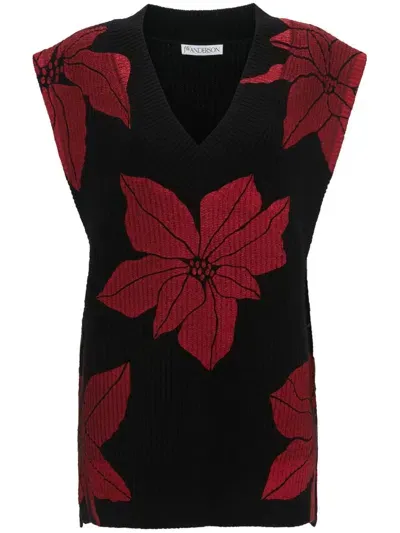 Jw Anderson Floral-motif Intarsia-knit Vest In Black