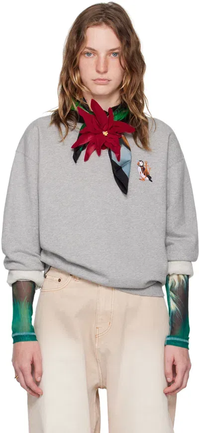 Jw Anderson Gray Puffin Embroidered Sweatshirt In 945 Mid Grey Melange