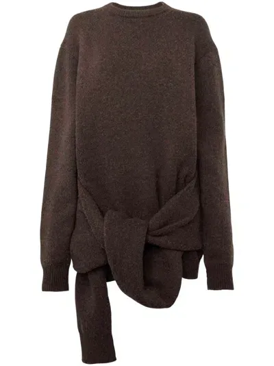 Jw Anderson Tie-front Knit Sweater In Brown