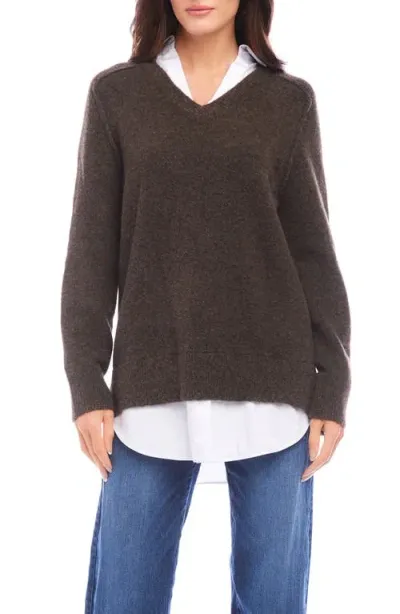 Karen Kane Mixed Media Layered Sweater In Brown