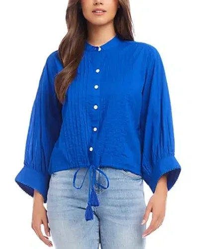 Karen Kane Pintuck Button Front Blouse In Blue