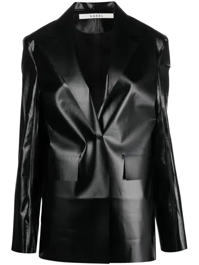 Kassl Editions High-shine Single-breasted Blazer In Black