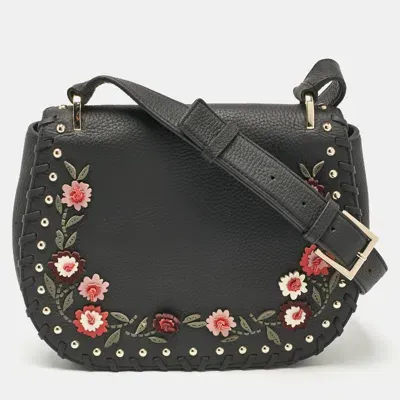 Pre-owned Kate Spade Black Leather Floral Applique Tressa Shoulder Bag