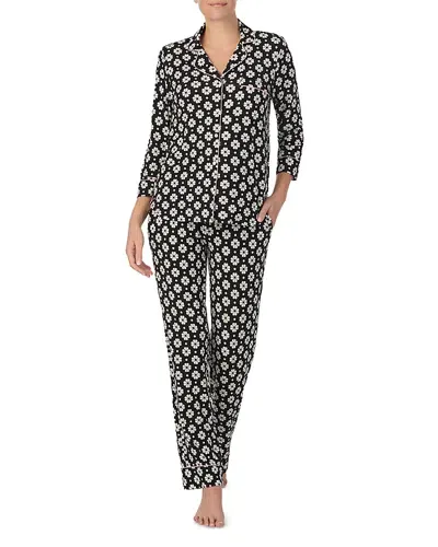 Kate Spade New York Three Quarter Sleeve Pajama Set In Black Port