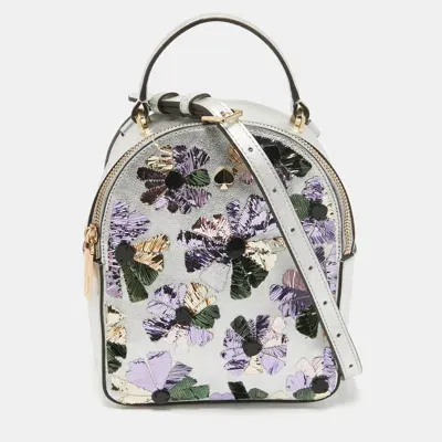 Pre-owned Kate Spade Silver Leather Mini Amelia Floral Convertible Backpack