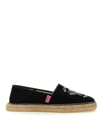 Kenzo Black  Paris Elephant Embroidered Canvas Espadrilles