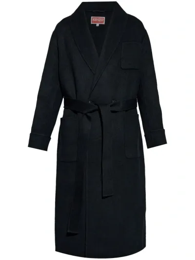 Kenzo Wool Blend Belted Waist Coat In Black