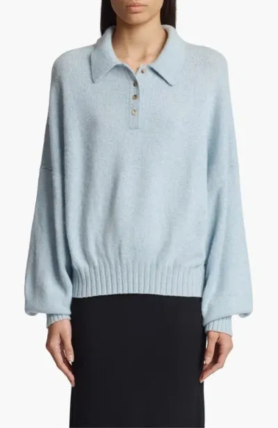 Khaite Rene Long Sleeve Cashmere Polo Sweater In Grey