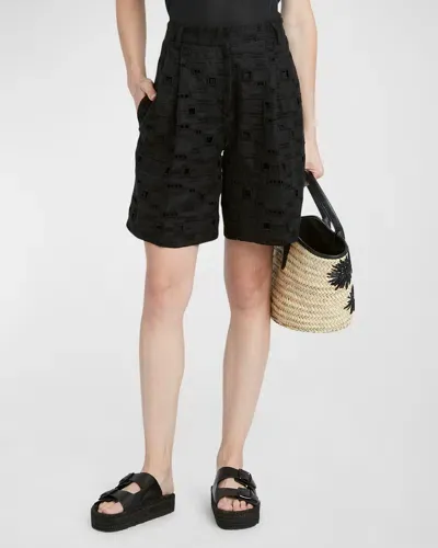 Kiton Sengale Lace Pleated Bermuda Shorts In Blk