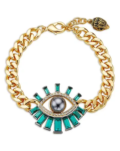 Kurt Geiger Crystal & Imitation Pearl Evil Eye Curb Chain Bracelet, 16-18 In Blue/gold