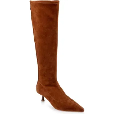 L Agence L'agence Emilie Pointed Toe Kitten Heel Knee High Boot In Tan