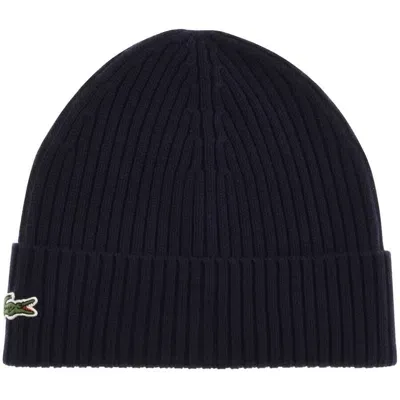 Lacoste Logo-patch Ribbed-knit Beanie In Navy