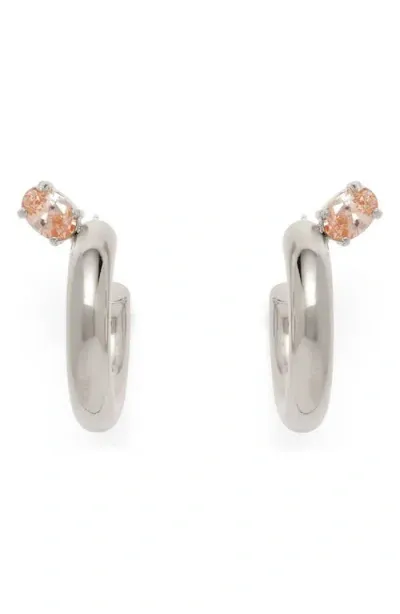 Lady Grey Tilt Hoop Earrings In Silver/peach