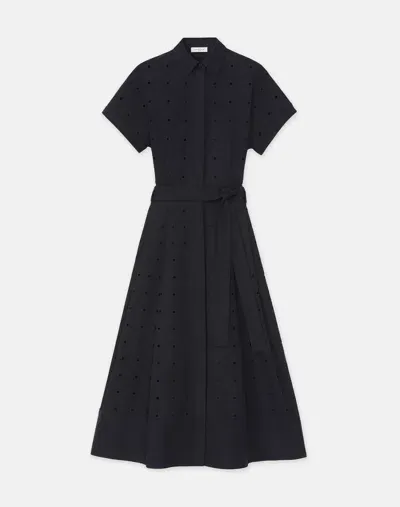 Lafayette 148 Plus-size Organic Cotton Poplin Handcut Block Eyelet Shirtdress In Black