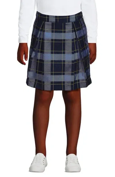 Lands' End Kids'  School Uniform Girls Plaid Skort Top Of Knee In Classic Navy Plaid