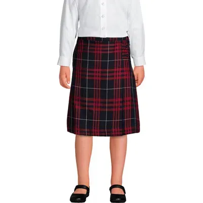 Lands' End Kids'  School Uniform Girls Plus Plaid A-line Skirt Below The Knee In Classic Navy Large Plaid