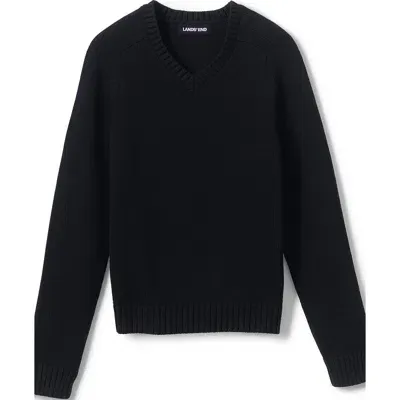 Lands' End School Uniform Kids Cotton Modal V-neck Sweater In Black