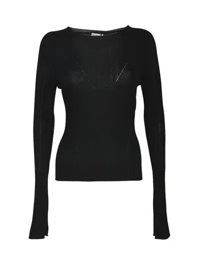 Lanvin Crewneck Ribbed Jumper In Black