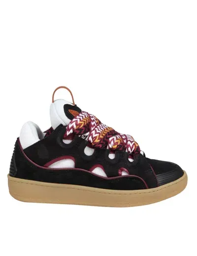 Lanvin Curb Sneakers In White And Bordeaux Leather And Suede In Black/honey