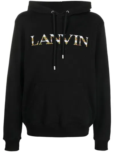 Lanvin Logo Embroidered Drawstring Hoodie In Black