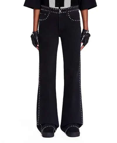 Lanvin Embroidered Studs Flared Denim Pants In Black