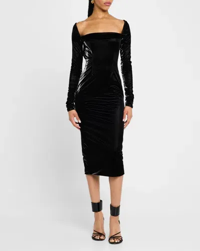 Laquan Smith Backless Long-sleeve Midi Dress In Black