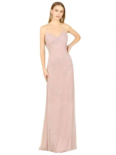 Lara New York Beaded Spaghetti Strap Navy Full-length Gown In Blush