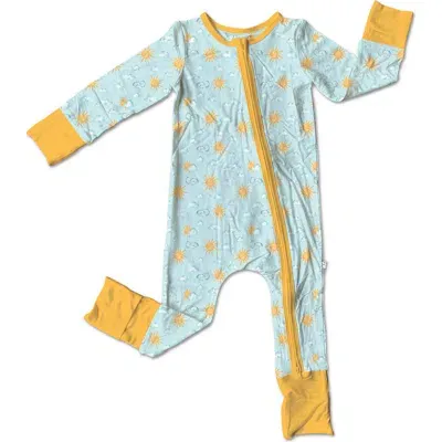 Laree + Co Babies'  Mason Sky Print Convertible Zip Footie In Blue