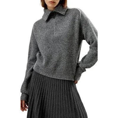 Lilysilk Cashmere Half Zip-up Ribbed Sweater In Mixed Gray