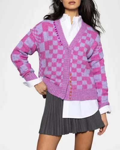 Lisa Todd Check Me Out Oversized Checkerboard Cardigan In Rhubarblilac