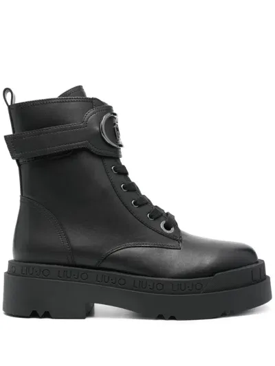 Liu •jo Leather Platform Boots In Nero