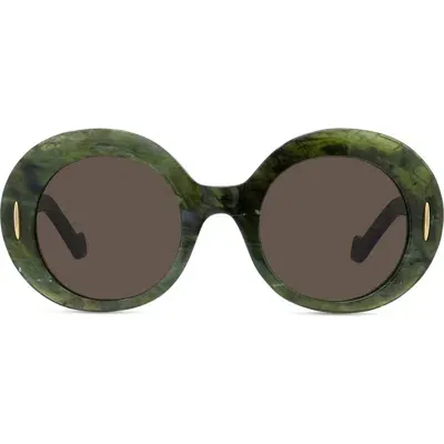 Loewe Anagram 50mm Oval Sunglasses In Shiny Dark Green/brown